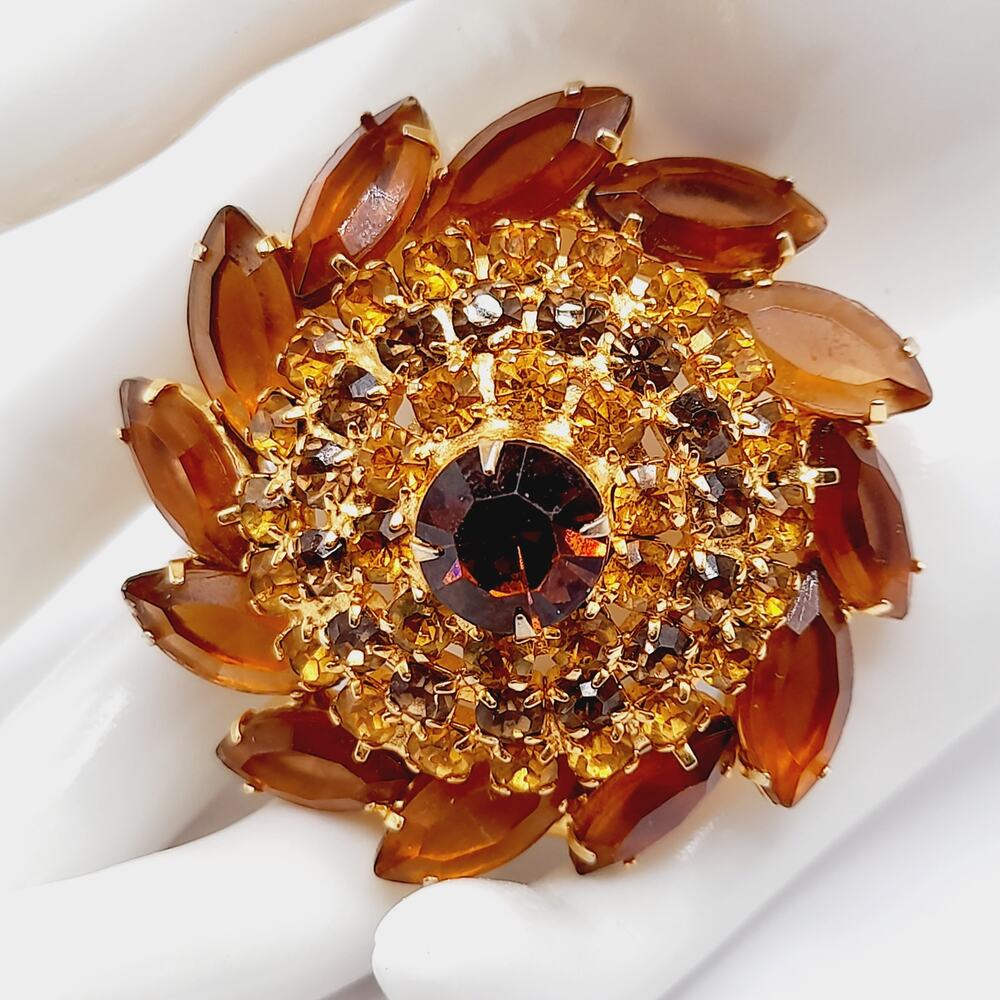 Vintage Topaz Rhinestone Domed Brooch 1960s Juliana Style 2 Inch